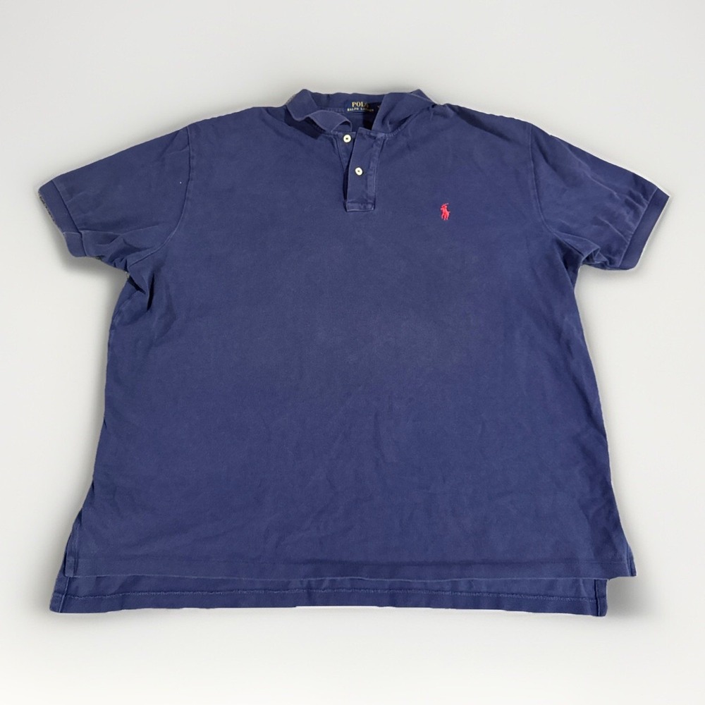 Polo Ralph Lauren Shirt Mens XXL Blue Short Sleeve Classic Fit Solid Red Pony